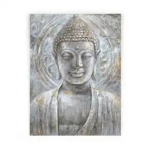 Pintura al óleo de Buda, arte de pared hecho a mano sobre lienzo, color gris