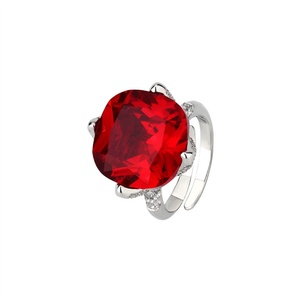 Fashion Jewelry Eco-friendly Copper 16*16MM Big Red Cubic Zirconia <b>Adjustable</b> Flower Open <b>Adjustable</b> <b>Ring</b> for Refined Everyday - Product Image 2