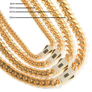 UWIN Cadena Cubana Hip Hop <span class=keywords><strong>de</strong></span> Acero Inoxidable Estilo Mónaco 8mm 10mm 12mm 14mm con Cierre Iced Out, Collar Grueso Chapado en <span class=keywords><strong>Oro</strong></span> Miami <span class=keywords><strong>para</strong></span> <span class=keywords><strong>Hombre</strong></span> - Product Image 2
