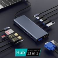 Dok tampilan ganda Usb C 13 dalam 1, adaptor PD 100W Hub, stasiun Dok pembaca kartu SD
