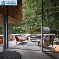 Fauteuil à bascule individuel haut de gamme en teck, mobile, avec repose-pieds en rotin, pour extérieur, style nordique, idéal pour villa, jardin, cour et salon