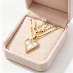 Minimalist Luxury Pointed Heart Shell <b>Charm</b> <b>Necklace</b> CZ Border Setting Stainless Steel Twisted Rope Chain Women - Product Image 4