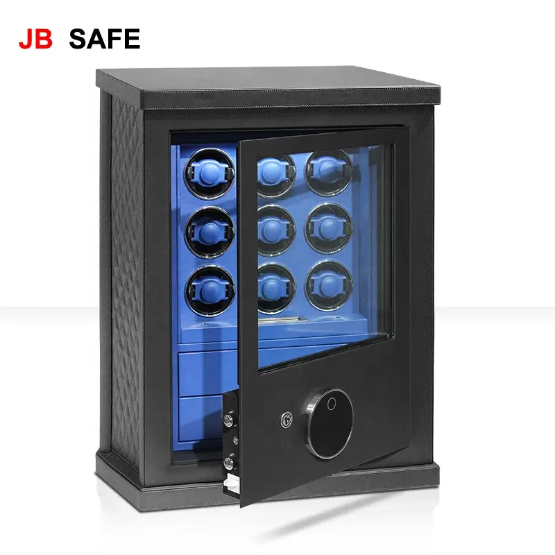 Enrollador de reloj de cuero biométrico de lujo personalizado JB con 6,9,12 rotores de enrollador giratorio de reloj automático y cajones de joyería seguros