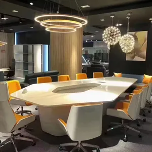 यू-आकार की डिजाइनर आधुनिक ठोस सतह कुर्सी कक्ष चमड़े का फर्नीचर प्लग-इन कार्यकारी सम्मेलन की मेज सफेद सम्मेलन की मेज