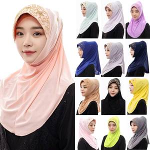 Women's Vintage Floral Hand-<b>Beaded</b> Islamic Clothing Scarf Private Label Muslim Headscarf <b>Direct</b> Wholesale Handkerchief - Product Image 2
