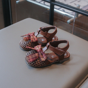 <span class=keywords><strong>Sandalias</strong></span> de Playa para Niñas, Estilo Coreano, con Lazo a Cuadros, Suela Suave, Cierre de Velcro, Zapatos de Princesa para Niñas, Verano - Product Image 4