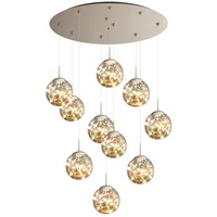 Lustres et suspensions modernes en forme de boule de verre LED pour escaliers suspendus en colimaçon pour villa duplex du milieu et du milieu
