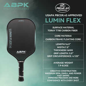 <span class=keywords><strong>Raquette</strong></span> de pickleball ABPK Lumin Flex approuvée USAPA PBCoR.43, noyau en mousse forgée en carbone, 16 mm, pour les tournois - Product Image 1