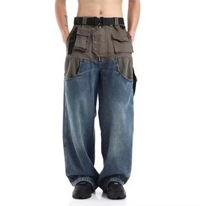 Prix de gros, logo personnalisé, streetwear hip-hop, jeans cargo larges avec sangles de taille ajustables, jeans pour hommes - Product Image 3