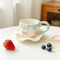 Lelyi Creative Relief Ice Cream Hand-painted Bow Flower Ceramic Cup Cute fairy Coffee Cup Set
