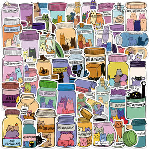50 Uds antidepresivos botella de medicina pegatinas de grafiti para decoración de pared de teléfono gato creativo Capybara pegatina médica - Product Image 1