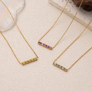 Collar con colgante de piedra preciosa multicolor chapado en oro de 18 quilates de acero inoxidable, resistente al agua, sin deslustre, novedad de - Product Image 3