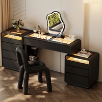 Table de maquillage multifonctionnelle haut de gamme en bois massif pour chambre principale avec éclairage
