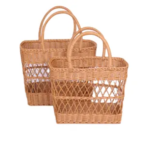 Eco Friendly Custom Size Bohemia Style Beach Tote Bag Woven Rattan Hand Bags for Women rattan gift bags bali clutch