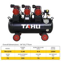 Compresseur d'air silencieux sans huile Tahu, alimentation CA, refroidissement par air, portable, 220 V, 2880 tr/min, 3,84 kW, 70 L, pompe et moteur TH-1270