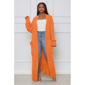 Cardigan lavorato a <span class=keywords><strong>maglia</strong></span> tinta unita da donna con tasche aperte a maniche lunghe larghe giacche cappotto Casual maglioni da donna - Product Image 1