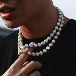 Toplu toptan Hip Hop pirinç 10mm elmas 18k altın kaplama <span class=keywords><strong>Mrice</strong></span> kaplamalı zirkon boncuk kolye kadın erkek takı - Product Image 5
