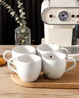 Ensemble de 4 tasses à café en grès blanc écologique de 16 oz, forme ventrue moderne, personnalisable avec logo, pour la vente en gros