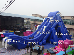 TUV Desain Profesional Wahana Taman Hiburan Taman Air Merangsang Inflatable Slide, Terpal Slide