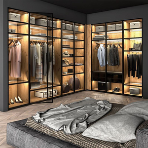 Meubles de maison neufs systèmes de placards modulaires en bois personnalisés abordables armoire-penderie autoportante avec portes en verre - Product Image 3