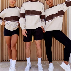 Sweat-shirts unisexes de sport en molleton éponge de haute qualité, personnalisés, à rayures côtelées, col rond marron - Product Image 2