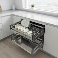 Organizador de Gavetas Retrátil de Alumínio com 2 Níveis para Pratos, Prateleira de Cozinha que Economiza Espaço, Sem Furos, para Utensílios e Tigelas
