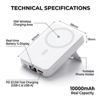 Batterie externe magnétique 10000mAh, chargeur portable 22.5W PD, charge rapide, câbles intégrés, écran LED, pack de batterie