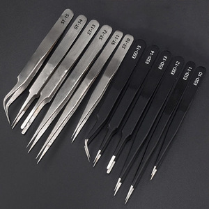 Round-<b>edged</b> stainless steel <b>black</b> and silver ESD/ST curved tweezers, disassembly tool, bird's nest grafting eyelash extension - Product Image 1