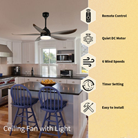 Ventilateur décoratif d'intérieur 56 pouces avec télécommande, alimentation électrique, pales en ABS, ventilateur de plafond avec kit d'éclairage LED intégré