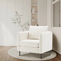 Fauteuil d'appoint moderne en velours avec accoudoirs matelassés à rainures verticales, pieds en métal, confortable, pour salon et chambre à coucher