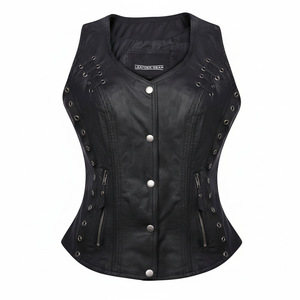 Tallas grandes manga larga transpirable ligero 100% cuero calidad profesional nueva llegada mujeres Biker chaleco - Product Image 1