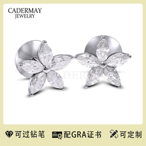 Cadermay Moissanite Stud <b>Earrings</b> S925 <b>Silver</b> Flower Shape D Color <b>Wedding</b> Jewelry GRA Certificate - Product Image 2