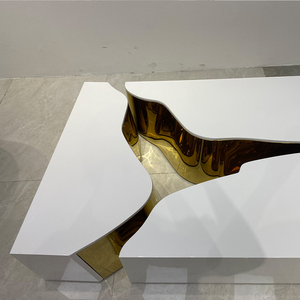 Bộ Xếp Hình Bàn Gỗ Mô-đun Thiết Kế Hiện Đại Sang Trọng Bàn Cà Phê Trung Tâm Bằng Thép Không Gỉ Màu Trắng Cho Phòng Khách - Product Image 5