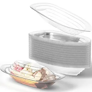 Heißer Verkauf 12 OZ recycelbare PET-Split-Boote Einweg-Eis becher Schalen Kunststoff-Sonntags box für Kuchen Eis becher