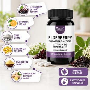 Complément alimentaire à base de sureau Shecome avec Vitamine C, Zinc, D3, Quercétine pour la santé immunitaire – 120 capsules de sureau - Product Image 2