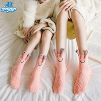 Chaussettes jetables d'hiver Jingwen OEM en polaire corail mignonnes, antibactériennes, style coréen, pour la famille, avec semelles antidérapantes