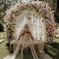 Superbe Arche Florale Ronde en Métal pour Mariage Islamique avec Rideaux (Tailles Personnalisées en Soie)
