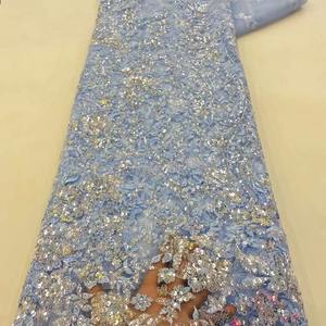 Fabricante ventas bordado con cuentas flor tela lentejuelas encaje tela para mujeres vestido de baile ropa - Product Image 2