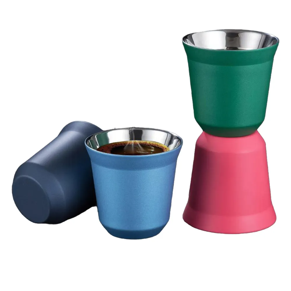 Tazza da caffè con isolamento a doppia parete in acciaio inossidabile da 80ml tazza da caffè a forma di capsula tazze da caffè con tazza termica carina