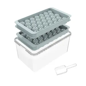 Round Ice Cube Tray with Lid & Bin Mini Ice Ball Mold For Mini Fridge Freezer Ice Scoop Freezer Trays