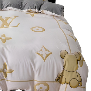 Set di Biancheria da Letto di Lusso con Monogramma a Contrasto, Copripiumino Geometrico Marrone, 4 Pezzi, Arredo Camera da Letto, Misura Queen - Product Image 6