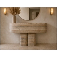 Table console moderne en travertin bleu océan SH STONE avec pieds cylindriques doubles pour hall d'entrée et salon de villa
