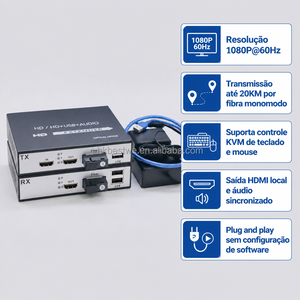 ตัวขยายสัญญาณ HDMI KVM แบบไฟเบอร์ 20 กม. 1080P@60Hz พร้อมพอร์ต Loop-out HDMI และ USB2.0 สำหรับคีย์บอร์ดและเมาส์ ใช้ไฟเบอร์ SC เส้นเดียว สำหรับส่งและรับสัญญาณ HDMI - Product Image 4