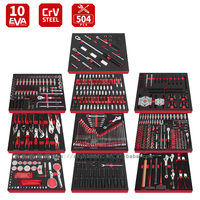 Ensemble complet d'outils mécaniques de 504 pièces avec 10 plateaux en mousse EVA, kits de clés à douilles en acier CrV pour ateliers de réparation automobile, garages et coffres de rangement