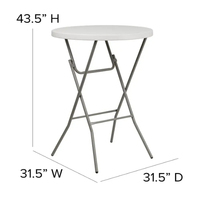 Table de bar pliante portable ronde en plastique blanc de 110 cm (32 pouces) pour événements extérieurs et fêtes