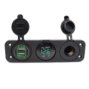 Car Dual USB Charger Socket Panel 12V Cigarette Lighter LED Voltmeter Automotive Power Adapter Outlet for Truck Marine Boat