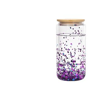 Venta al por mayor 16oz de doble capa de plástico Mason Cup sublimación Snow Globe Glitter Glass Cups con tapa de bambú y pajita - Product Image 5