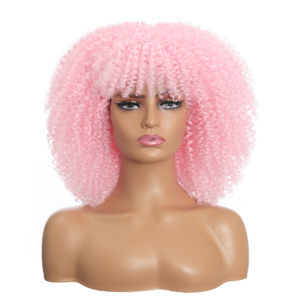 <span class=keywords><strong>Capelli</strong></span> corti parrucche ricci Afro crespi con frangia per donne nere parrucche Bob Cosplay bionde Glueless Ombre sintetiche naturali - Product Image 6