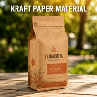 Sachet Doypack en papier kraft avec fermeture à glissière et lien métallique, fond plat, avec fenêtre, pour café et poudre de cacao