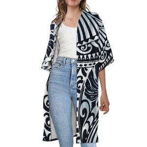 New Samoan Design Custom Women Short Sleeve Casual <strong>Trench</strong> <strong>Coats</strong> Polynesian Tribal Large <strong>Size</strong> Female Half Sleeve Kimono Cardigan - Product Image 1